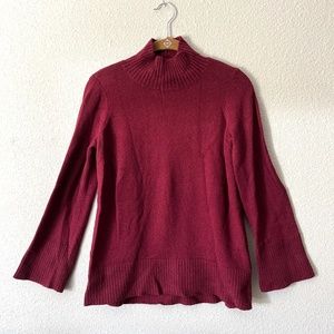 Loft Mock Neck Cotton/Wool Turtleneck Sweater Women's Size XXS Burgundy …